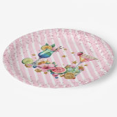 Pink Cocktail Candy Glitzer Geburtstag Pappteller (Schrägansicht)