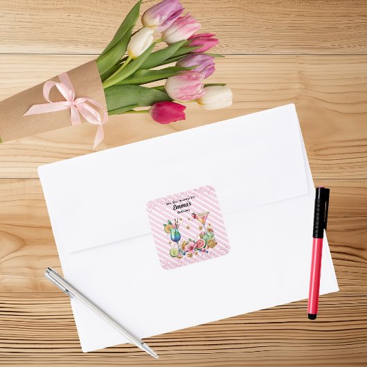 Pink Cocktail Candy Glitzer Geburtstag Quadratischer Aufkleber