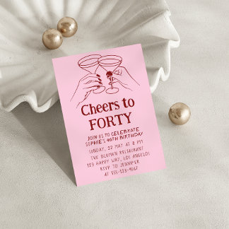 Pink Cocktail “Cheers to Forty 40th Birthday Einladung