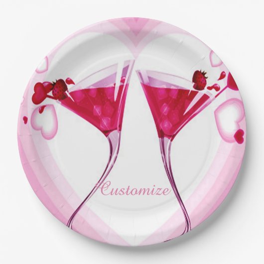 Pink Cocktail Gläser Papier Teller (Vorderseite)