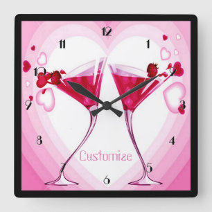 Pink Cocktail Glasses Wall Clock Quadratische Wanduhr
