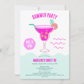 Pink Cocktail Illustration Sommer Strand Sweet 16 Einladung (Vorderseite)