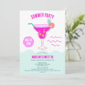 Pink Cocktail Illustration Sommer Strand Sweet 16 Einladung (Stehend Vorderseite)