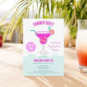 Pink Cocktail Illustration Sommer Strand Sweet 16 Einladung
