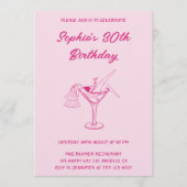 Pink Cocktail Party 30th Birthday | Retro Martini  Einladung (Vorderseite)