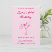 Pink Cocktail Party 30th Birthday | Retro Martini  Einladung (Stehend Vorderseite)