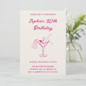 Pink Cocktail Party 30th Birthday | Retro Martini  Einladung (Stehend Vorderseite)