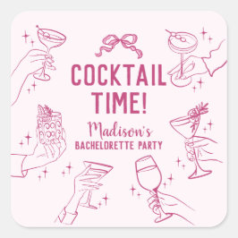 Pink Cocktail Party Bachelorette Umschlag Gefallen Quadratischer Aufkleber