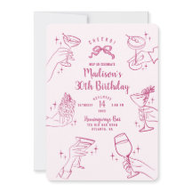 Pink Cocktail Party Geburtstagsparty Einladung