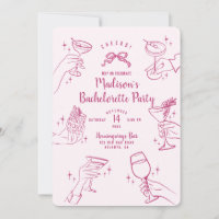 Pink Cocktail Party Junggeselinnen-Abschied Einlad