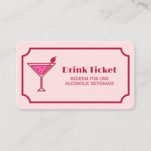Pink Cocktail Retro Font Wedding Drink Ticket (Vorderseite)