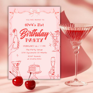 Pink Cocktail Valentine’s Day 21st Birthday Party Einladung