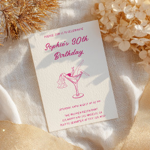 Pink Cocktailparty 30. Geburtstag Retro Martini Einladung