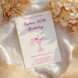 Pink Cocktailparty 30. Geburtstag | Retro Martini Einladung