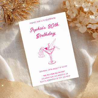 Pink Cocktailparty zum 30. Geburtstag | Retro-Mart Einladung