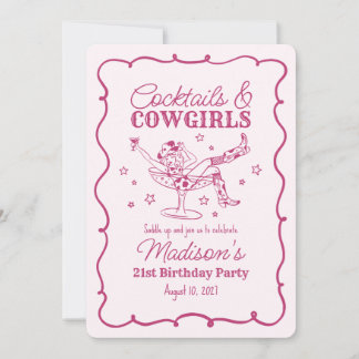 Pink Cocktails und Cowgirls Nash Bash Birthday Einladung
