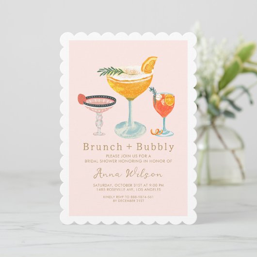Pink Coctails Brunch Bubbly Blush Brautparty Einladung