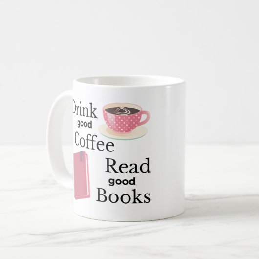 Pink Coffee and Book Lover Kaffeetasse (Vorderseite Links)
