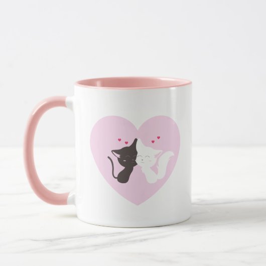 Pink Coffee Cup Happy Cat Couple Tasse (Links)