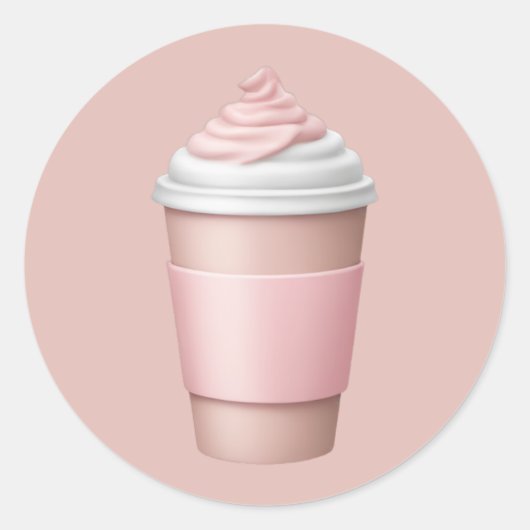 Pink Coffee Cup mit weicher Creme Emoji Runder Aufkleber (Vorderseite)