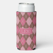 Pink / Coffee Diamond Raute Muster - Ihr Name Selters Dosenkühler (Seltzer Rückseite)