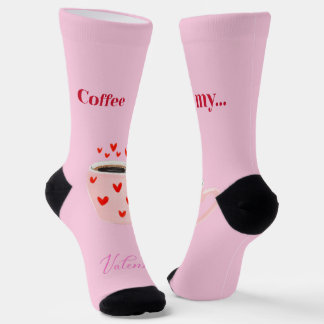 Pink Coffee Mug Valentine's Day Hearts Socken