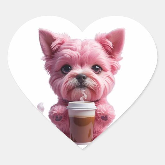 pink coffee puppy Herz-Aufkleber (Vorderseite)