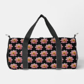 Pink Collarette Dahlia Blumenmuster auf schwarz Duffle Bag (Vorderseite)