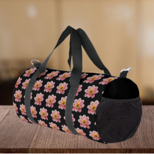 Pink Collarette Dahlia Blumenmuster auf schwarz Duffle Bag