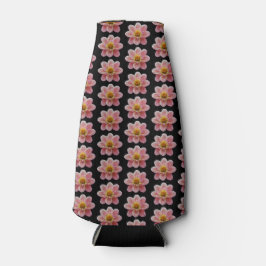 Pink Collarette Dahlia Blumenmuster auf schwarz Flaschenkühler