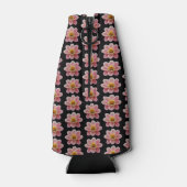 Pink Collarette Dahlia Blumenmuster auf schwarz Flaschenkühler (Rückseite)