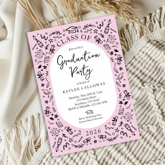 Pink College Graduation Invitation Einladung