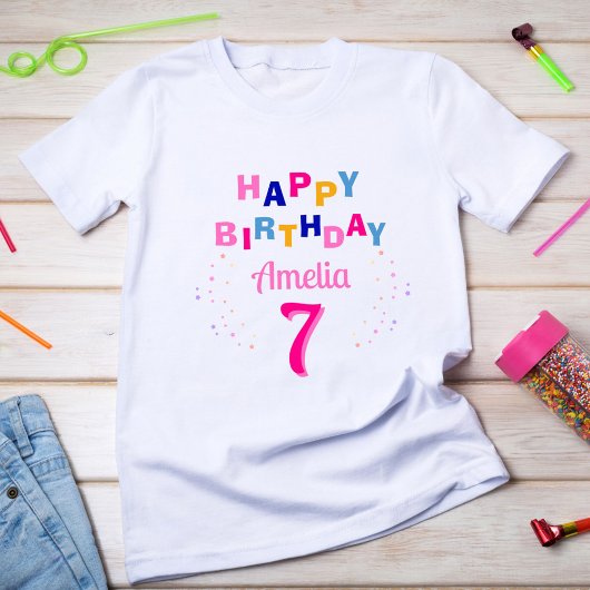 Pink Colorful Stars Girl Happy Birthday T-Shirt