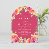 Pink Colorful Vibrant Spring Summer Floral Wedding Einladung (Stehend Vorderseite)