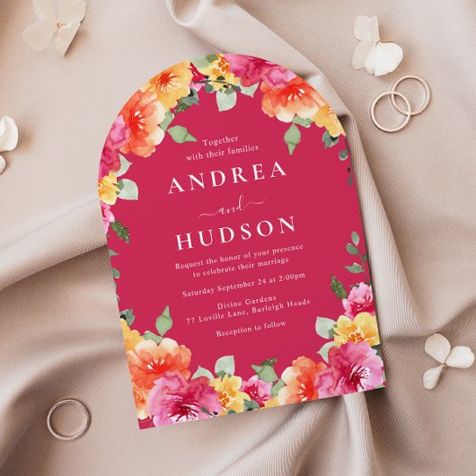 Pink Colorful Vibrant Spring Summer Floral Wedding Einladung