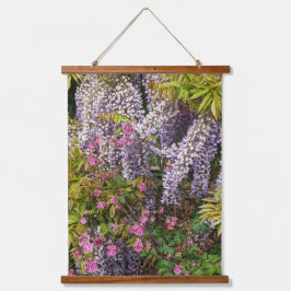 Pink Columbine and Lila Wisteria Floral Wandteppich Mit Holzrahmen