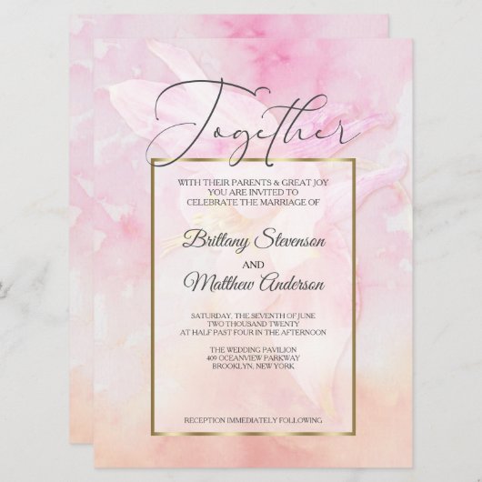 PINK COLUMBINE BLUME WATERCOLOR SPLASH EINLADUNG (Vorne/Hinten)