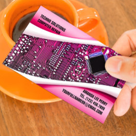Pink Computer Repair Business Card Visitenkarte