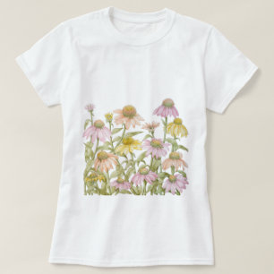 Pink Coneflowers Daisy Floral Botanische Kunst T-Shirt