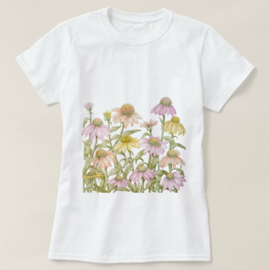 Pink Coneflowers Daisy Floral Botanische Kunst T-Shirt (Design vorne)