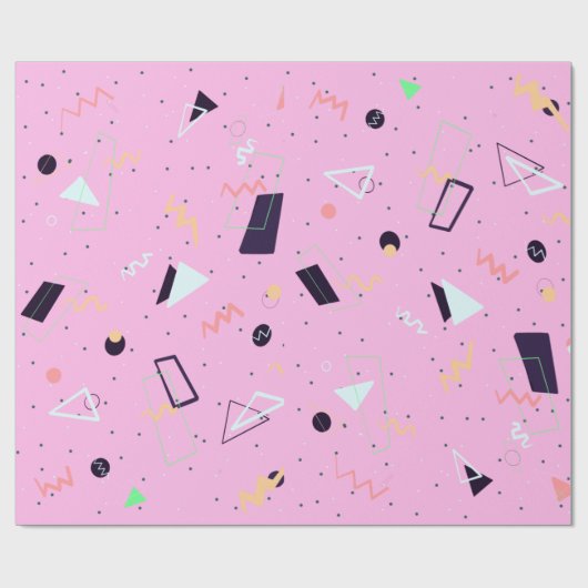 Pink Confetti 80er Birthday Party Wrapping Paper Geschenkpapier (Flach)