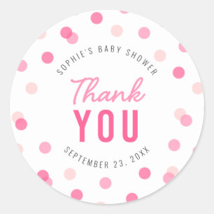 Pink Confetti Baby Dusche Danke Runder Aufkleber
