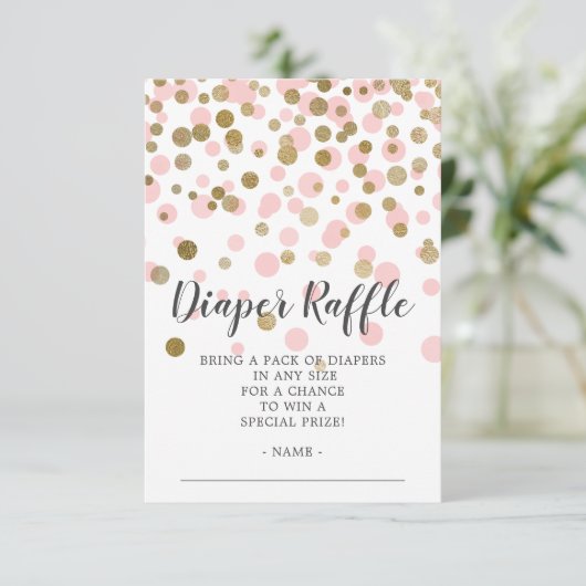 Pink Confetti Babydusche Windeln Raffle Ticket Begleitkarte (Stehend Vorderseite)