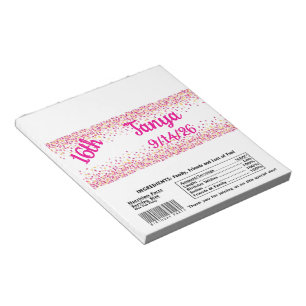 Pink Confetti Candy Bar Wrapper Gastgeschenk Notizblock