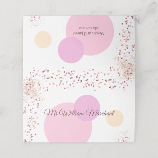 Pink Confetti Circles Platzkarte (Außenseite Aufgefaltet)