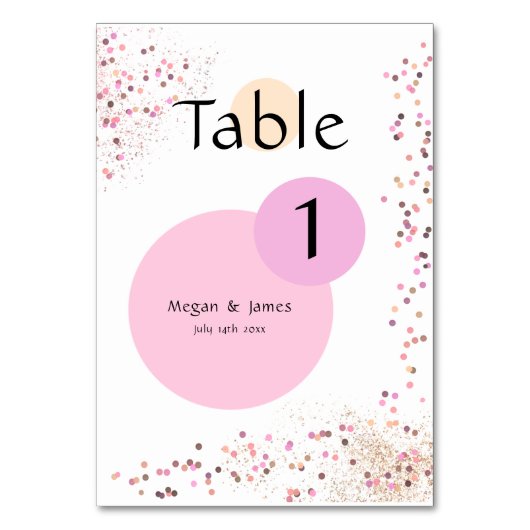 Pink Confetti Circles Tischnummer (Rückseite)