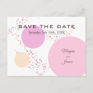 Pink Confetti Circles Wedding Ankündigungspostkarte