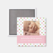 Pink Confetti Dots Geburtshinweis Magnet (Vorderseite/Rückseite)