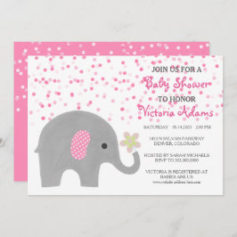 Pink Confetti Elephant Baby Girl Dusche Einladung