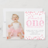 Pink Confetti erste Geburtstagsparty Foto Einladung (Vorderseite)